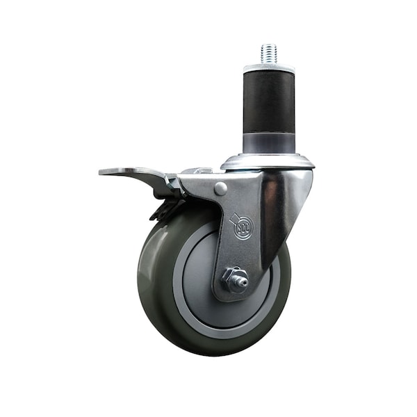 4'' Gray Poly Swivel 1-5/8'' Expanding Stem Caster Total Lock Brake